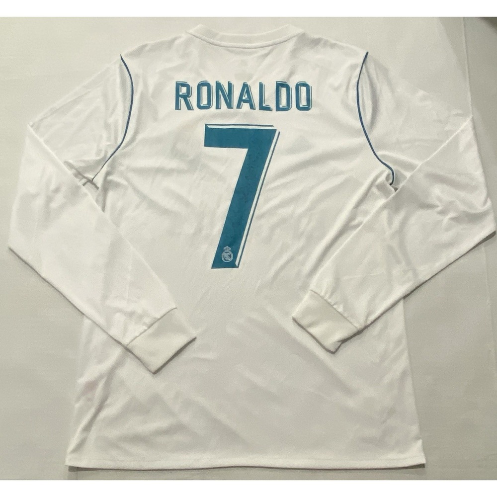 Christiano Ronaldo Jersey Men's White Real Madrid Soccer Adidas Long Sleeve. Med